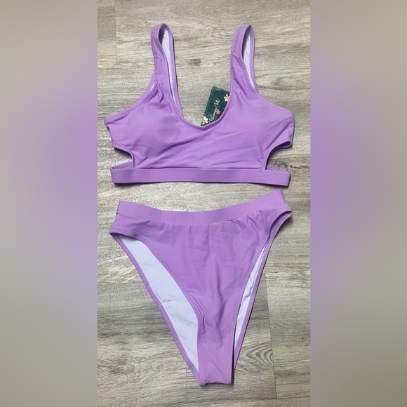 Blooming Jelly NWT Women's High Waisted Swimsuit Crop Top bikini (violet) M - Picture 7 of 7